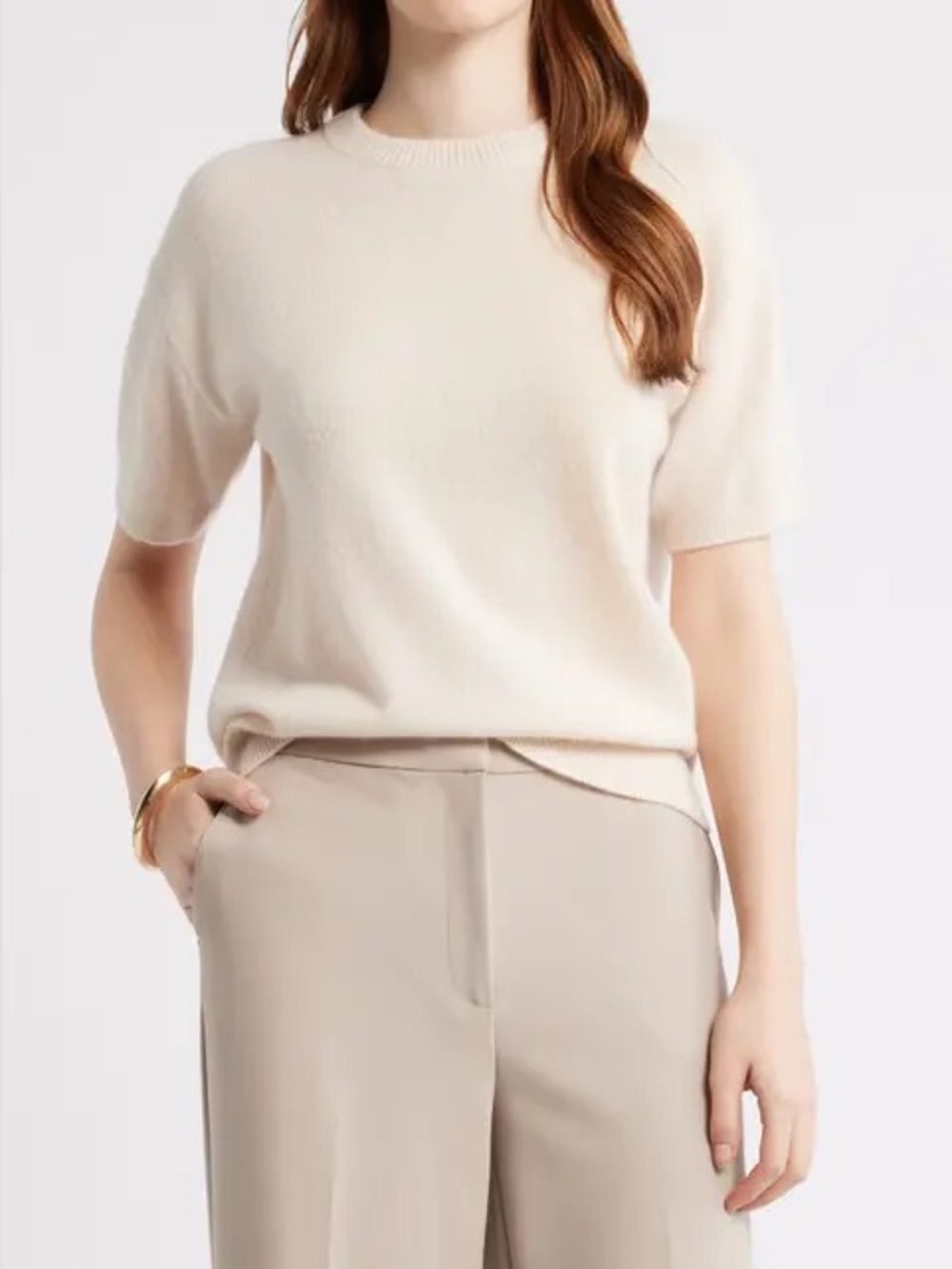 NWT J. Crew Cream Short-Sleeve Lambs Wool Sweater Size Small